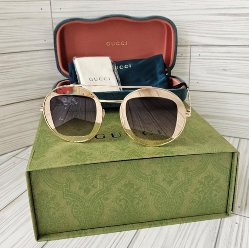 Gucci Aviator GG0105S Aviator Sunglasses in Gold and Brown Gradient NWT - Picture 12 of 12